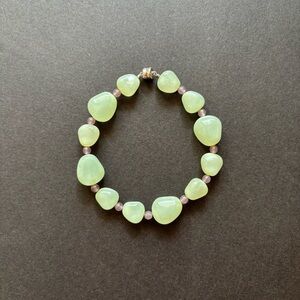 Chalcedony Beaded Bracelet Green Purple Gemstone | 6.5 IN